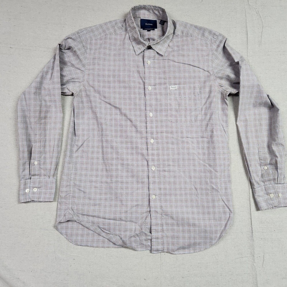 Faconable Shirt Mens Large Brown Blue Button Up Long Sleeve Casual Plaid